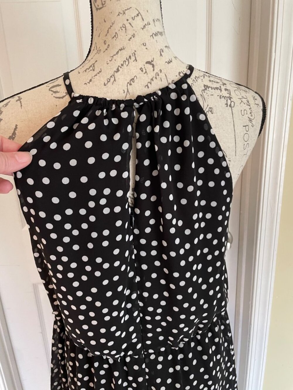 White House Black Market Black White Polka-dots Halter Sleeveless High Low 12 - Picture 12 of 14